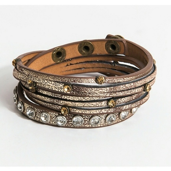 CRYSTAL Studded Wrap Bracelet in Champagne - Picture 3 of 5